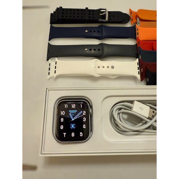 Hermes 44MM Apple Watch Face Series 4 Stainless Steel 10+ Free Bands Bundle - Picture 2 of 6